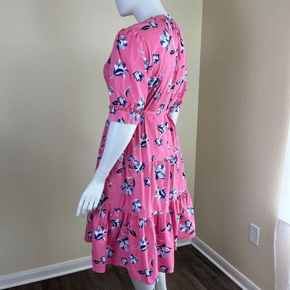 Draper James Women's Size 2X Pink Floral Button Front Tiered Midi Dress Preppy - Picture 11 of 14